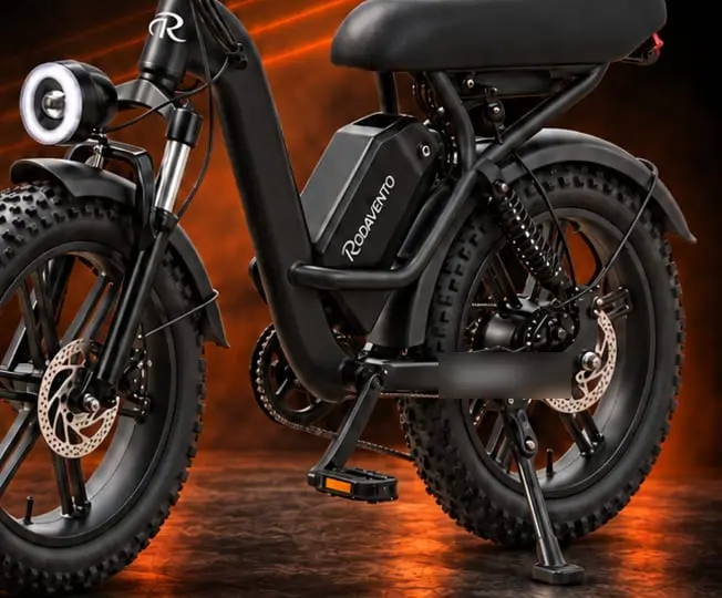 Black RV Lev electric bike with fat tyres